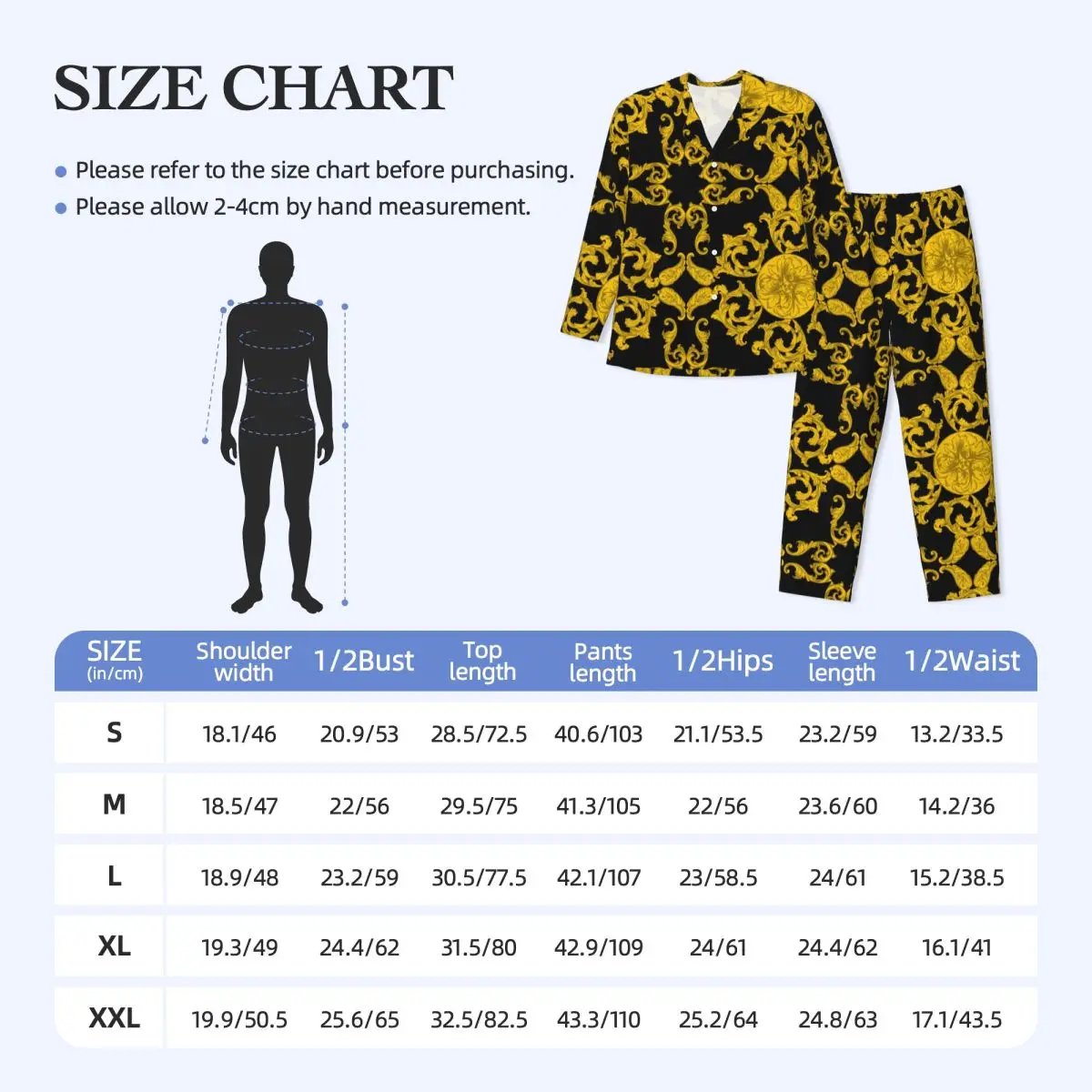 Conjunto de pijamas para hombre de otoño invierno de manga larga ropa de casa barroca dorada ropa de dormir 2 unids/set