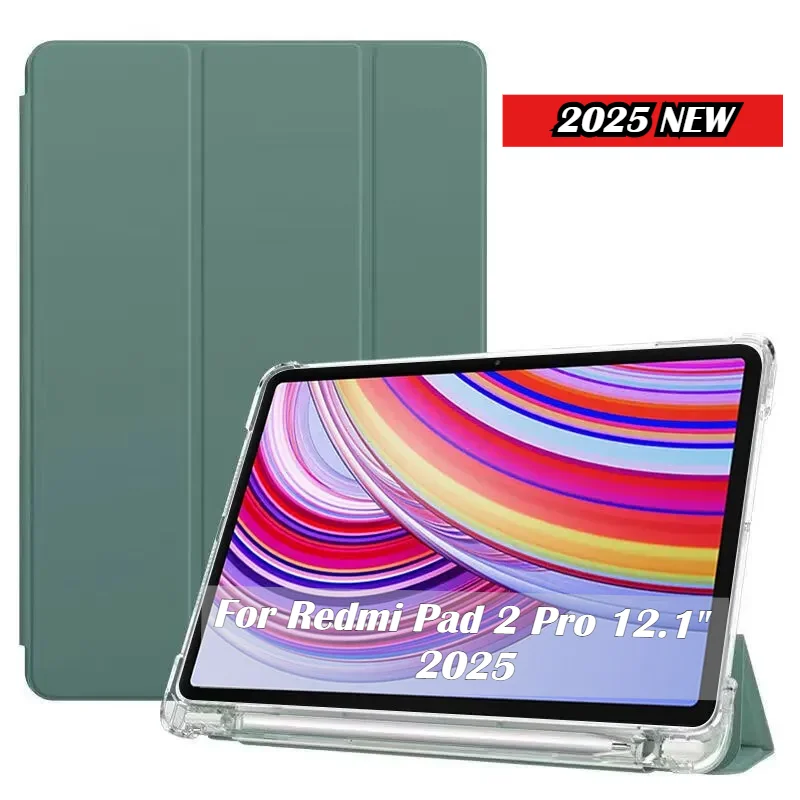 

Чехол для планшета Redmi Pad 2 Pro 2025 12,1 дюйма Xiaomi Poco Pad 12,1 дюйма 2024, складная подставка из искусственной кожи, противоударный чехол с держателем для карандашей
