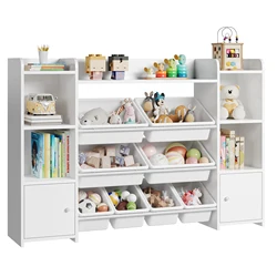 Getone Toy Storage Unit, Children's Bookcase, Toy Organiser with 8 Boxes and 9 Shelves 138x29x94 cm White/Pink