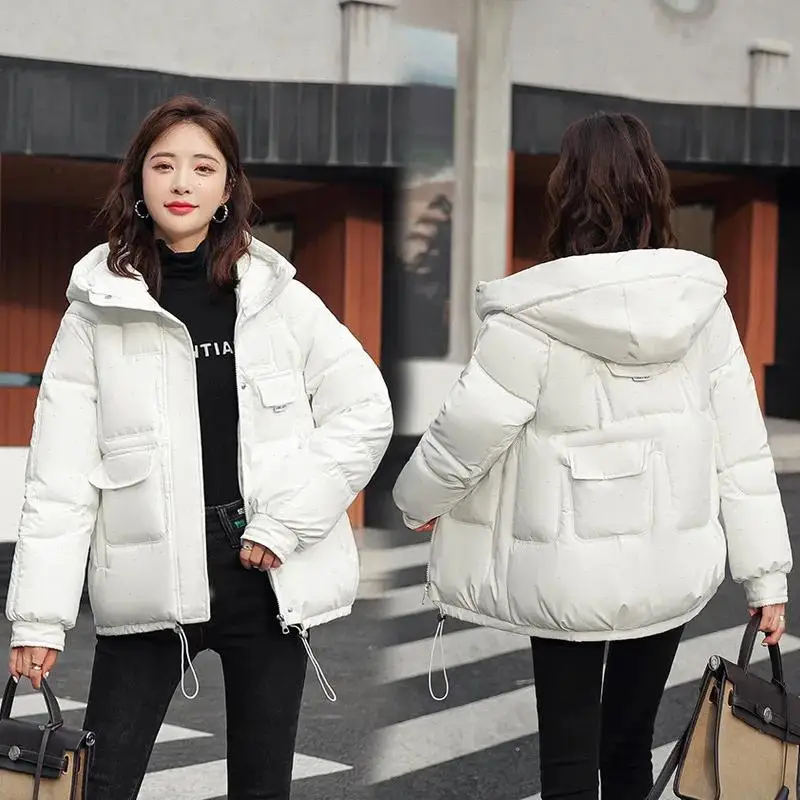 Women Parkas Hooded Long Sleeve Solid Parka Zipper Spliced Outerwear Loose Casual Pockets Winter Warm Windbreaker