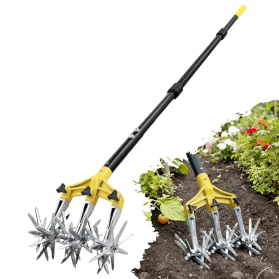 

Rotary Cultivator Garden Tool 61'' Hand Tiller Garden Tool with Detachable Aluminum Tines Cultivators for Gardening Soil or Res