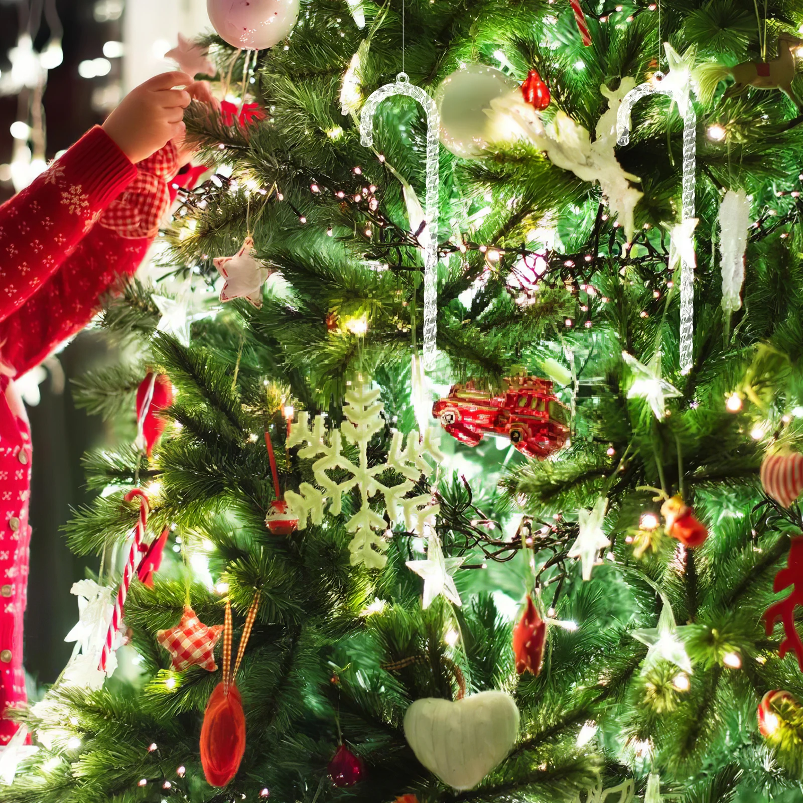 

36pcs Crystal Candy Cane Hanging Decorations Acrylic Transparent Christmas Tree Ornaments Lightweight Fake Candy Canes For