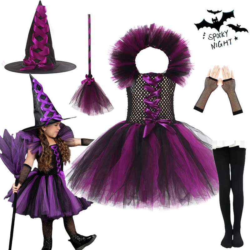 

Girls Halloween Cosplay Witch Costume Children Carnival Vestidos Party Infant Witch Fancy Dress Clothing Set Kids' dresses