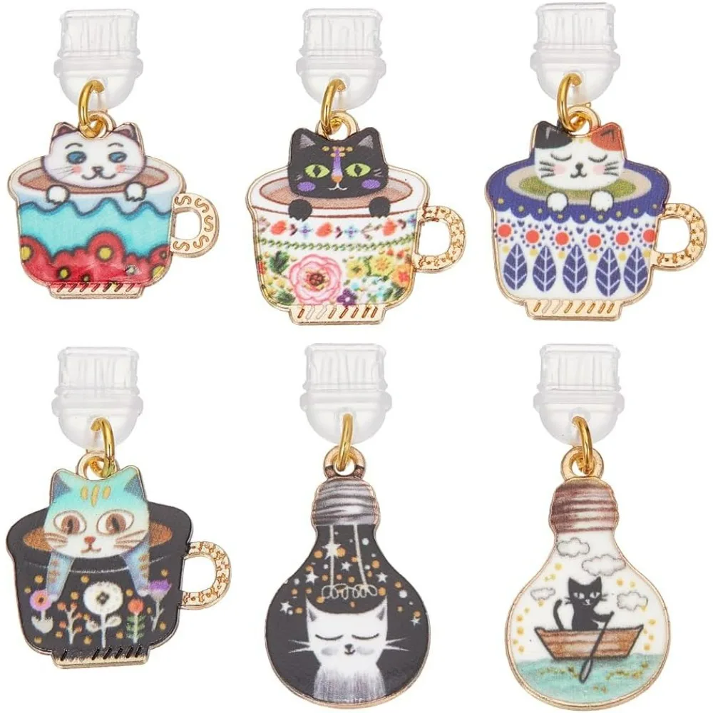 

6Pcs Dust Plug Charm Type C Anti Dust Plugs 0.8~1.5inch Long Mobile Dustproof Plugs with Cat Pendants USB C Port Caps making kit