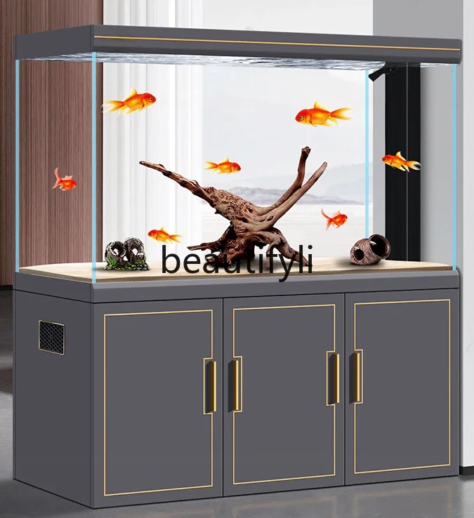 Fish tank living room large aquarium partition light luxury ultra-white screen floor 2024 new entrance