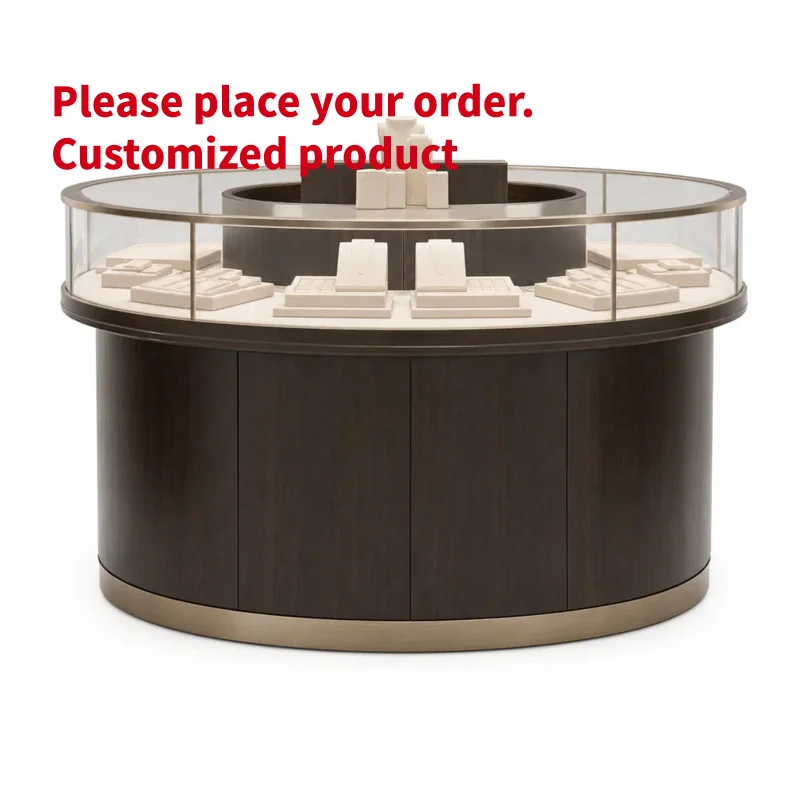 custom.Floor Standing Wood Glass Jewelry Display Tower Showcase LED Light Eco-Friendly Custom Size Jewelry Store