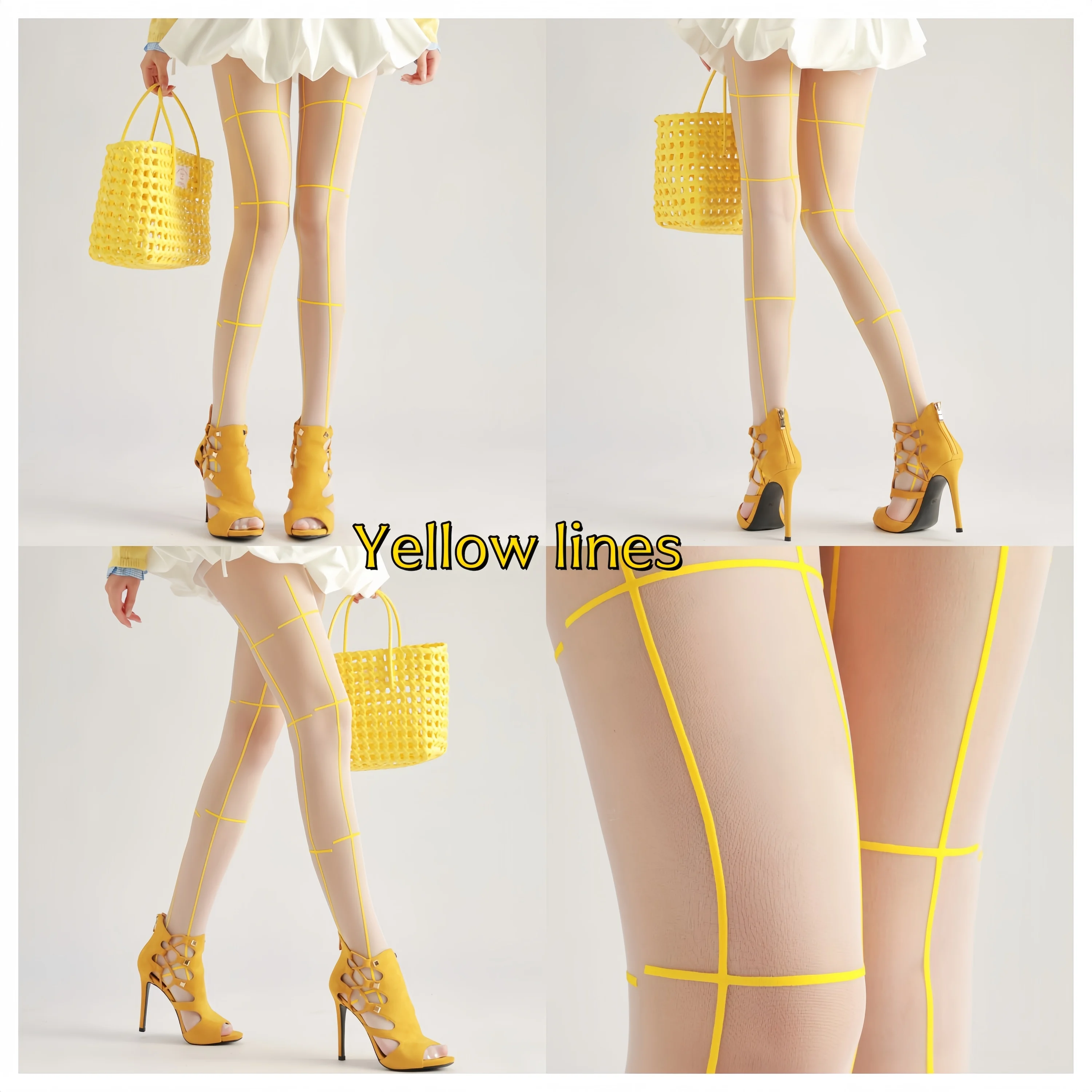 Sahabowi rose lines bows new designs tights print pantyhose for womens sheer yellow stockings