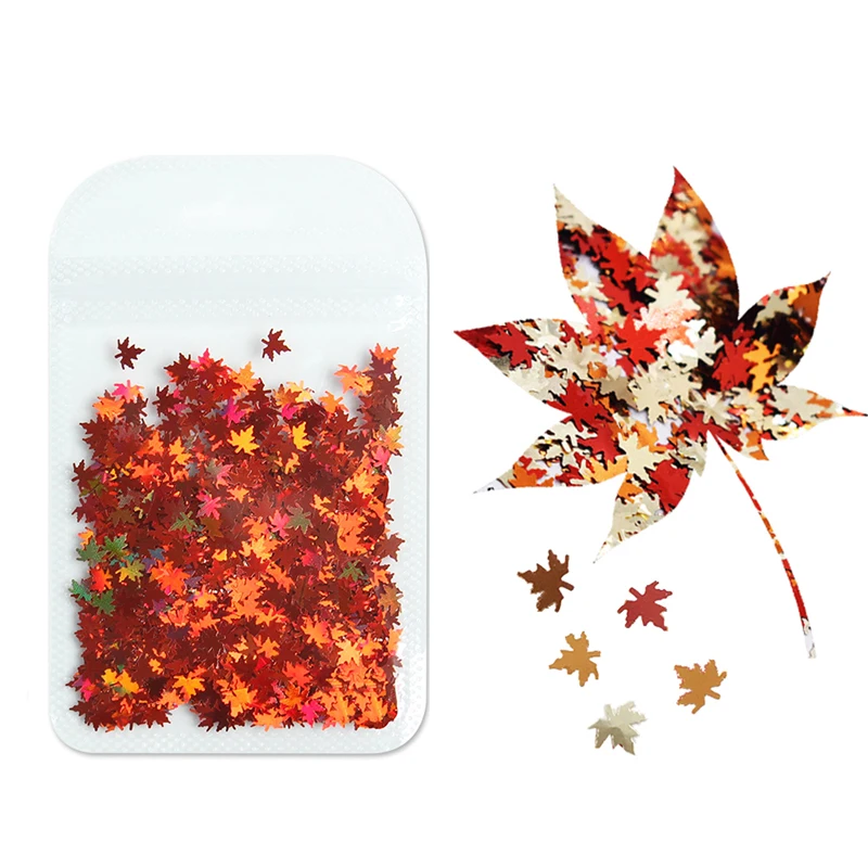 10g Bag FL Fall Maple Leaf Mixes Glitter Flakes Autumn Leaves Glitter Supplies for Resin DIY Nail Art Decoration Accessories