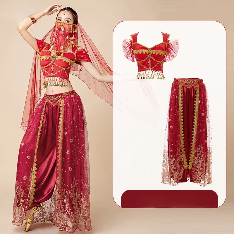 Aladdin Jasmine Princess Belly Dance Practice Costume Costume Han and Tang Chinese Style Performance Suit for Women