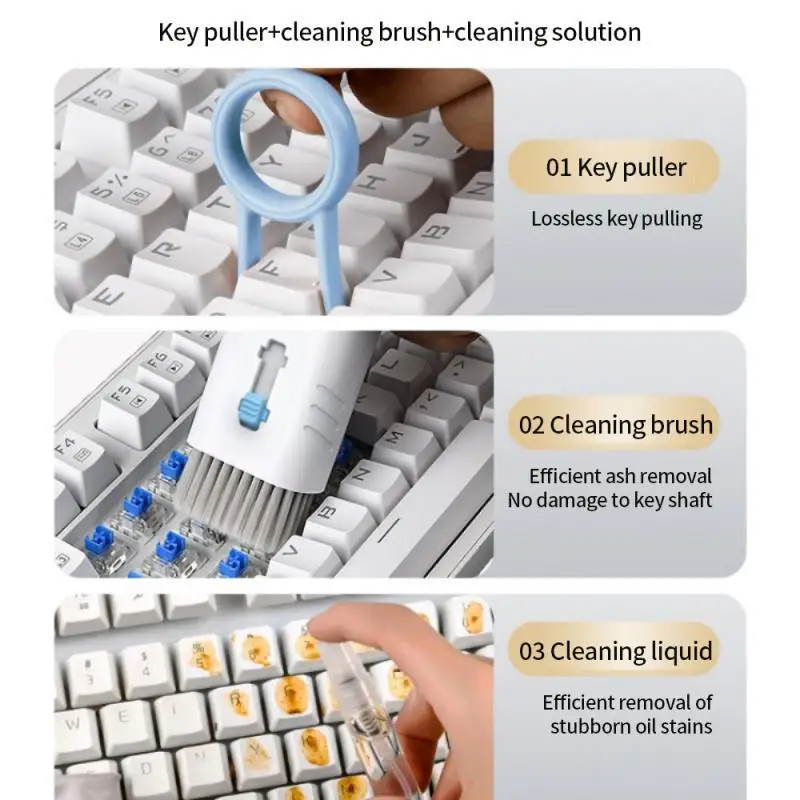 Teclado do computador Cleaner Brush Kit, Fone de ouvido Limpeza Pen, iPad Headset Limpeza Tools, Keycaps Extrator, 7 em 1