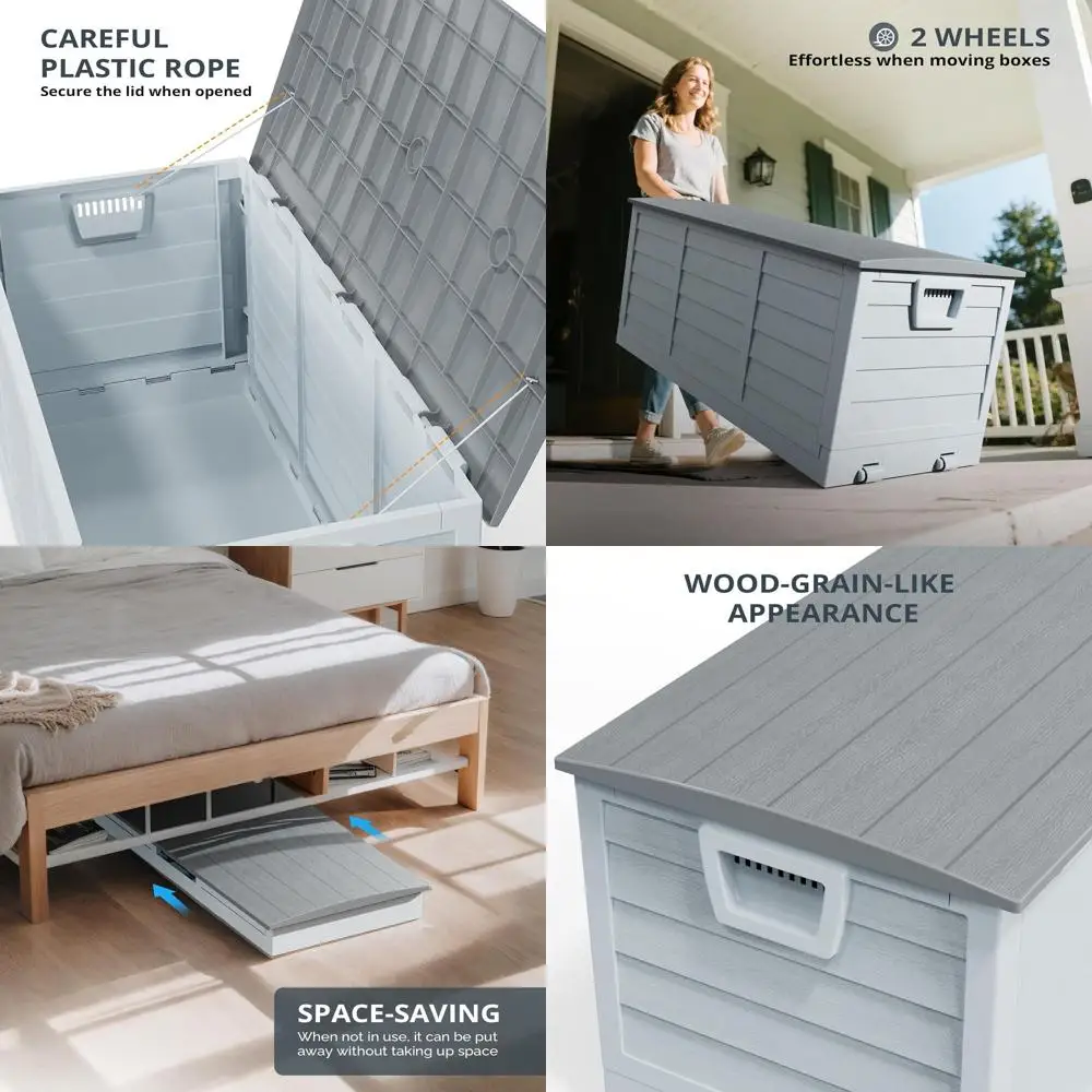 

Gray 75-Gallon Foldable Outdoor Storage Container with Lid for Patio, Garden, and Pool Area