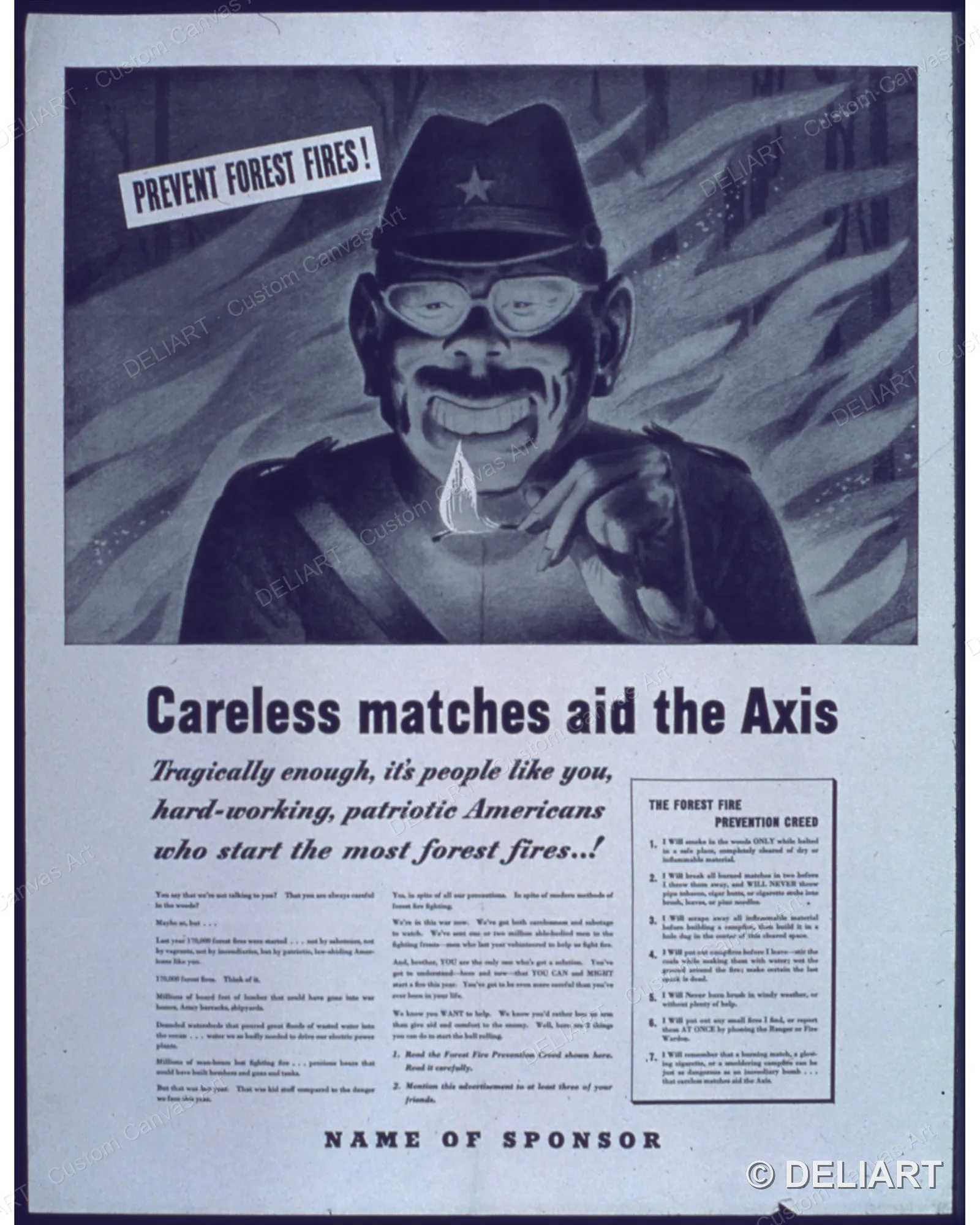 Careless Matches Aid the Axis Vintage WWII Propaganda Canvas Wall Art Poster Print Retro Home Decor Unframed