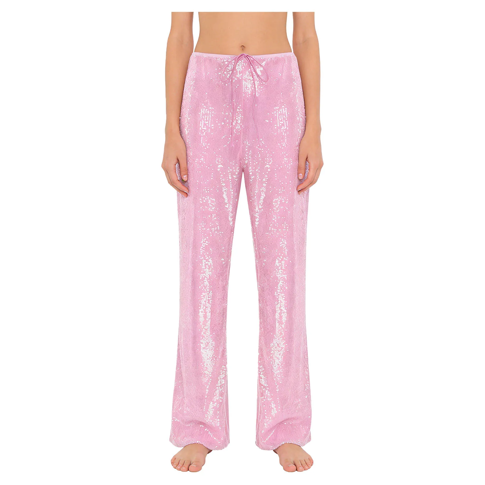 

Women Glittery Disco Party Dance Trousers with Fully Lined Drawstring Waist Wide Leg Straight Pants for Nightclub Stage Dance