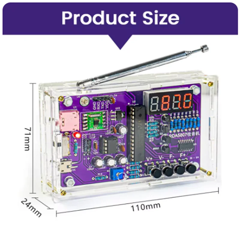 DIY FM Radio Electronic Kit Adjustable Frequency 87-108MHz Digital Display DIY Soldering Project Practice Solder RDA5807S