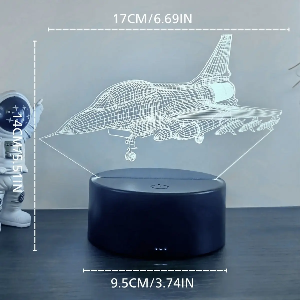 Luz noturna 3D de aeronave de combate, luz de ilusão óptica 3D com toque, luz ambiente que muda de cor de 7 cores para quarto