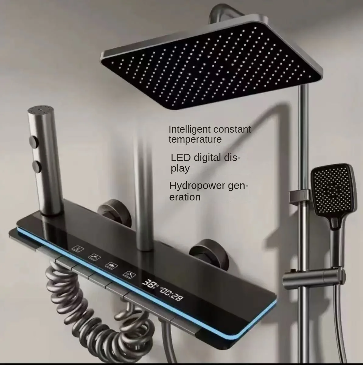 

Shower Head Set Space Aluminum Digital Display Atmosphere Light Shower Head Set Boosting Shower Head Large Platform