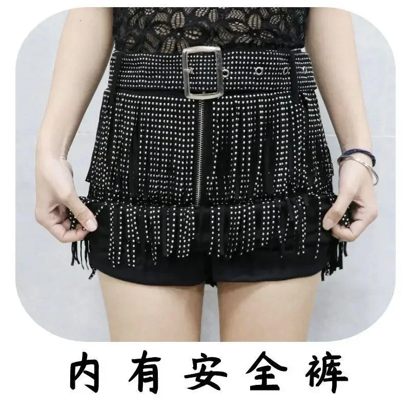 Women Skirt Fashion 2025 New Autumn High Waist Belt Multi Layer Short  Heavy Drilling Rhinestones Fringed Skirt with Cake A Line