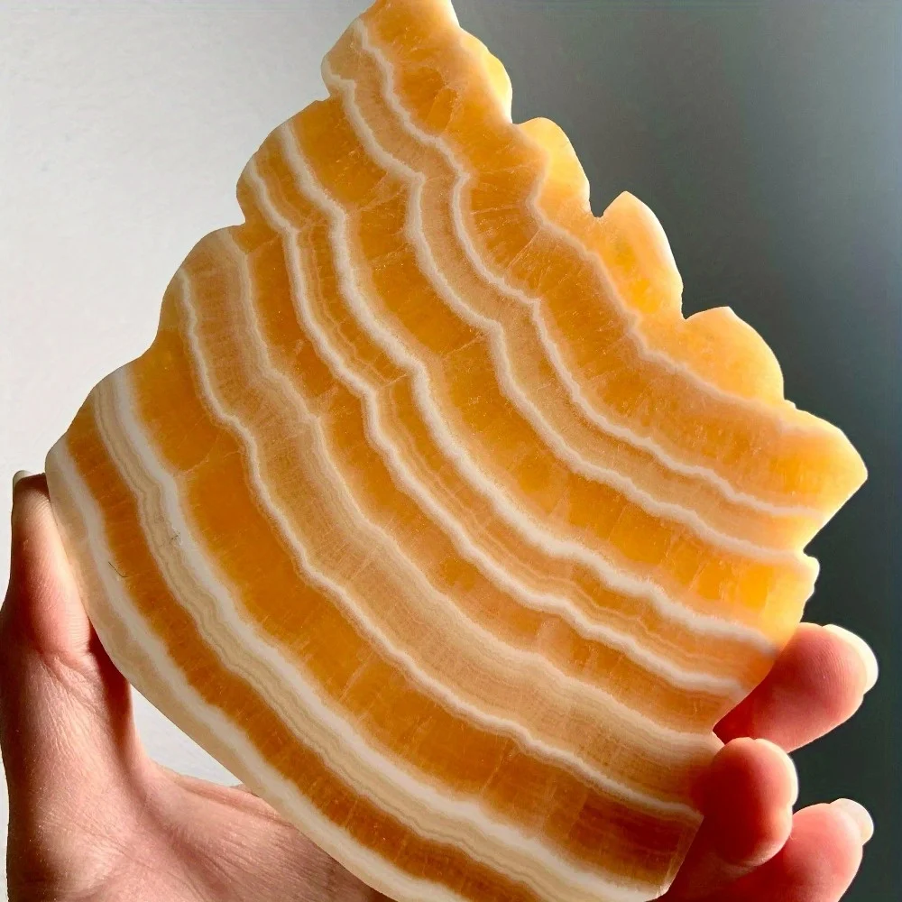 

1pc Natural Honey Calcite Crystal Slab with White-Banded Stripes, Unique Crystal Gift for Home Decor, Christmas, Valentine's Day