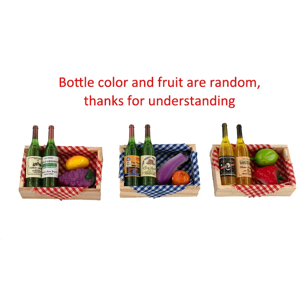 1/12 Dollhouse Miniature Accessories Mini Fruit Wine Bottle Set with Box Food Model for Doll House Decoration ob11