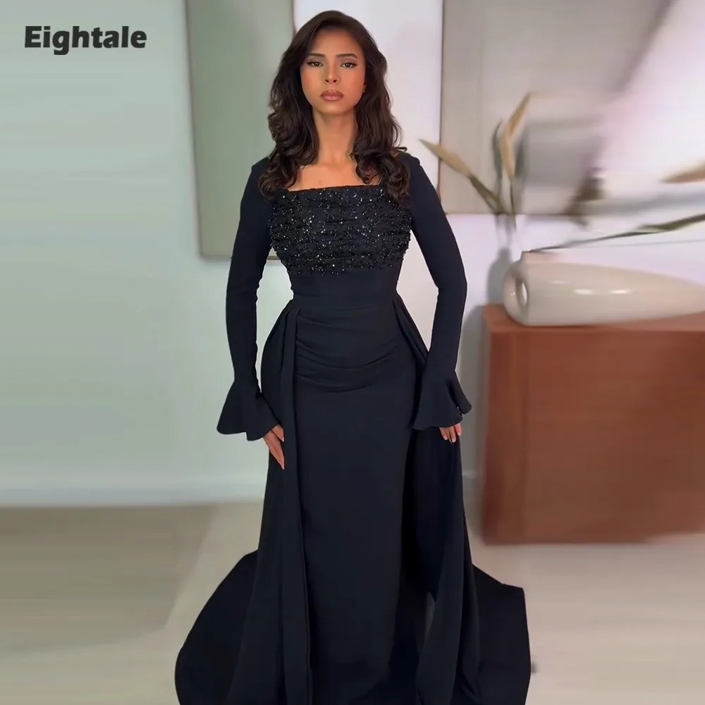 

Eightale Arabic Evening Dress Luxury Prom Gown Customized Strapless Long Sleeves Wedding Party Dress Mermaid Robes De Soirée