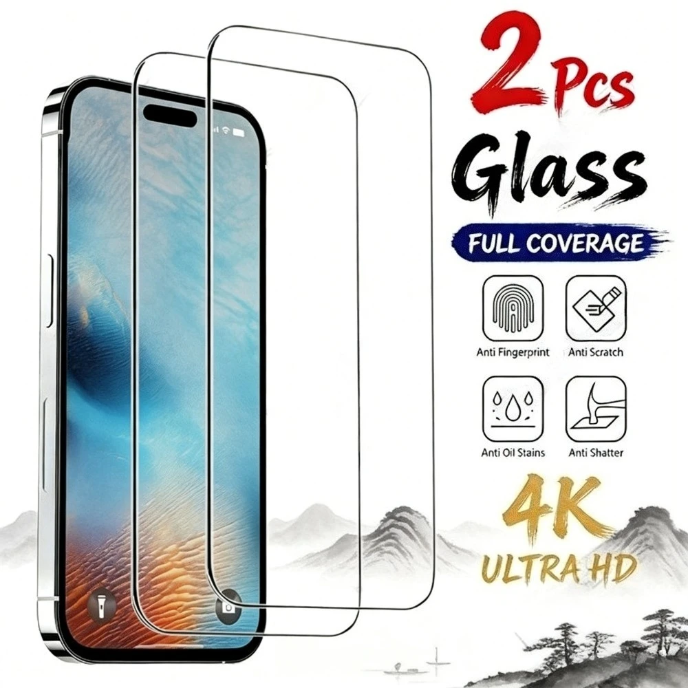 

2 шт. высокопрозрачных защитных стекол для iPhone 17, 16, 15, 14 Pro Max, 17e, 16, 15 Plus, Air, 13, 12, 11 Pro, Mini, устойчивых к царапинам, из закаленного стекла