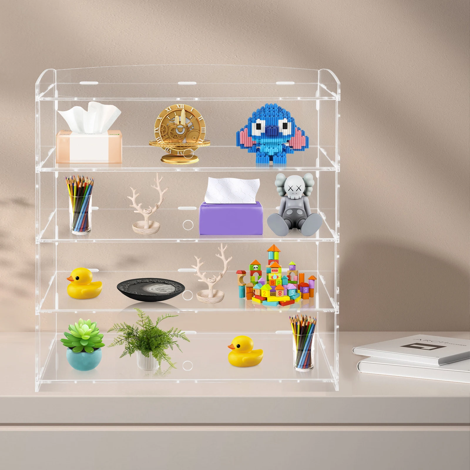 

4 Tiers 18.7*8.46*19.7inch Acrylic Display Case Bakery Pastry Display Case with Protective Baffle for Homes, Retail Stores