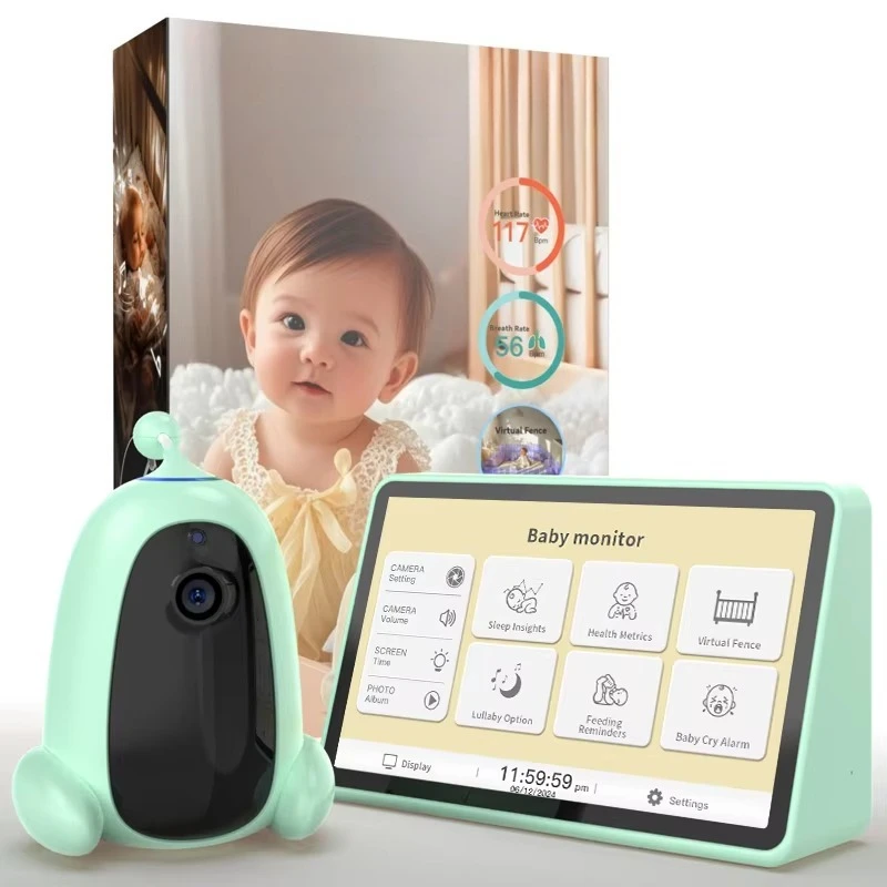 Inch 1080P radar baby monitor with vital signs monitoring function (heart rate, respiration), AI crying alarm, 2MP camera