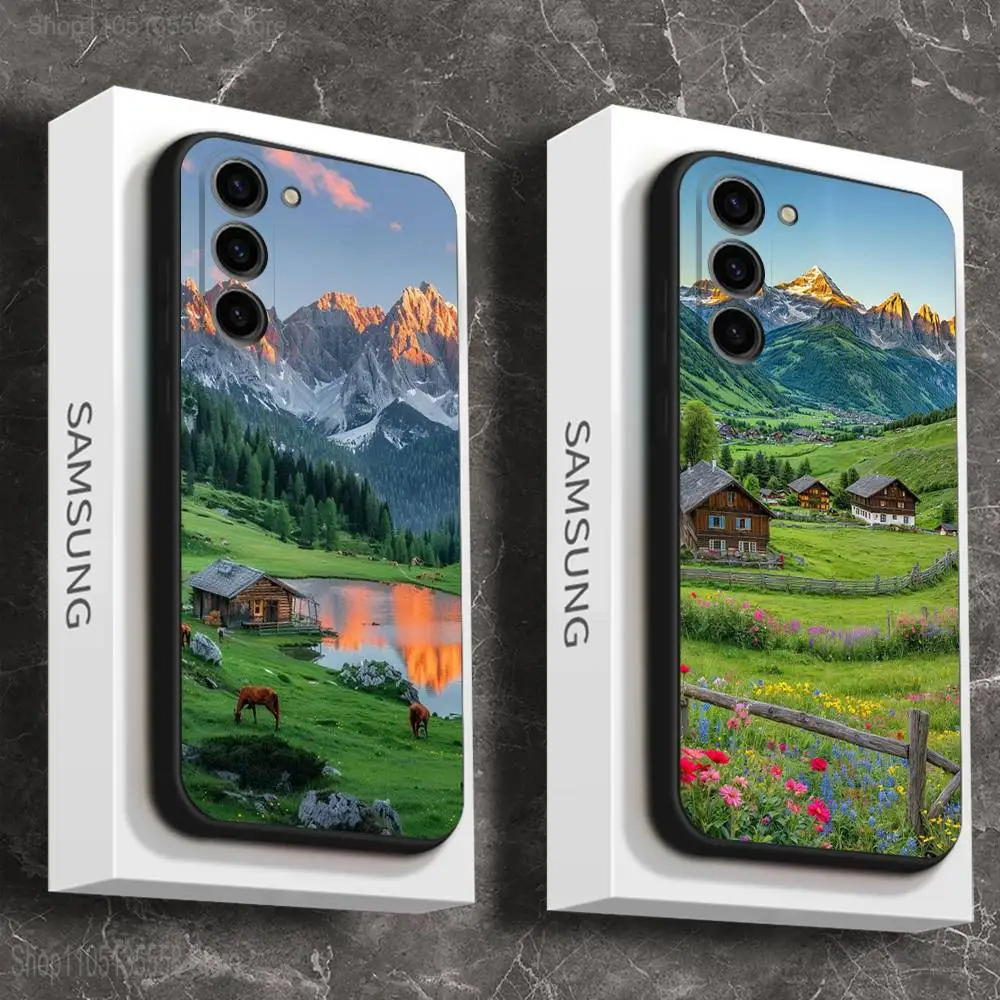 

Mountains landscape Travel Phone Case For Samsung Galaxy A 73,72,51,53,52,71,22,5G,Note,J7,8,9 Soft Black Cover