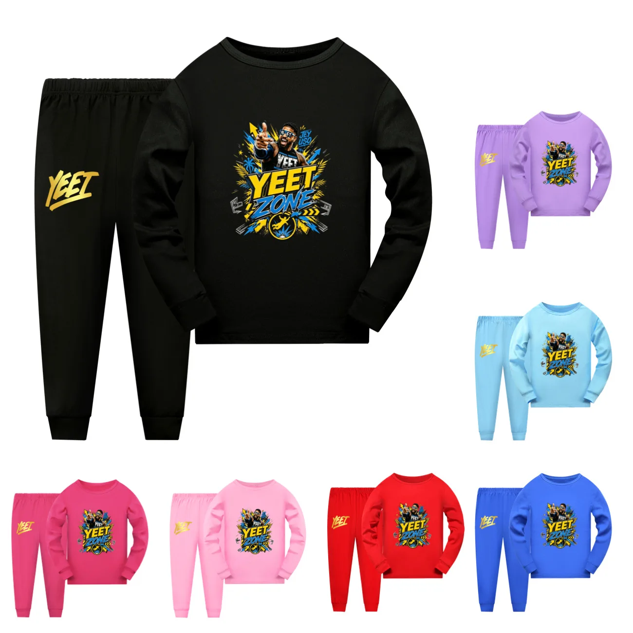 Jey Uso Yeet Clothes Kids Humor Wrestling Wrestler Pajama Sets Boys O-neck Long Sleeve Tops Pants 2pcs Set Children Sleepwear