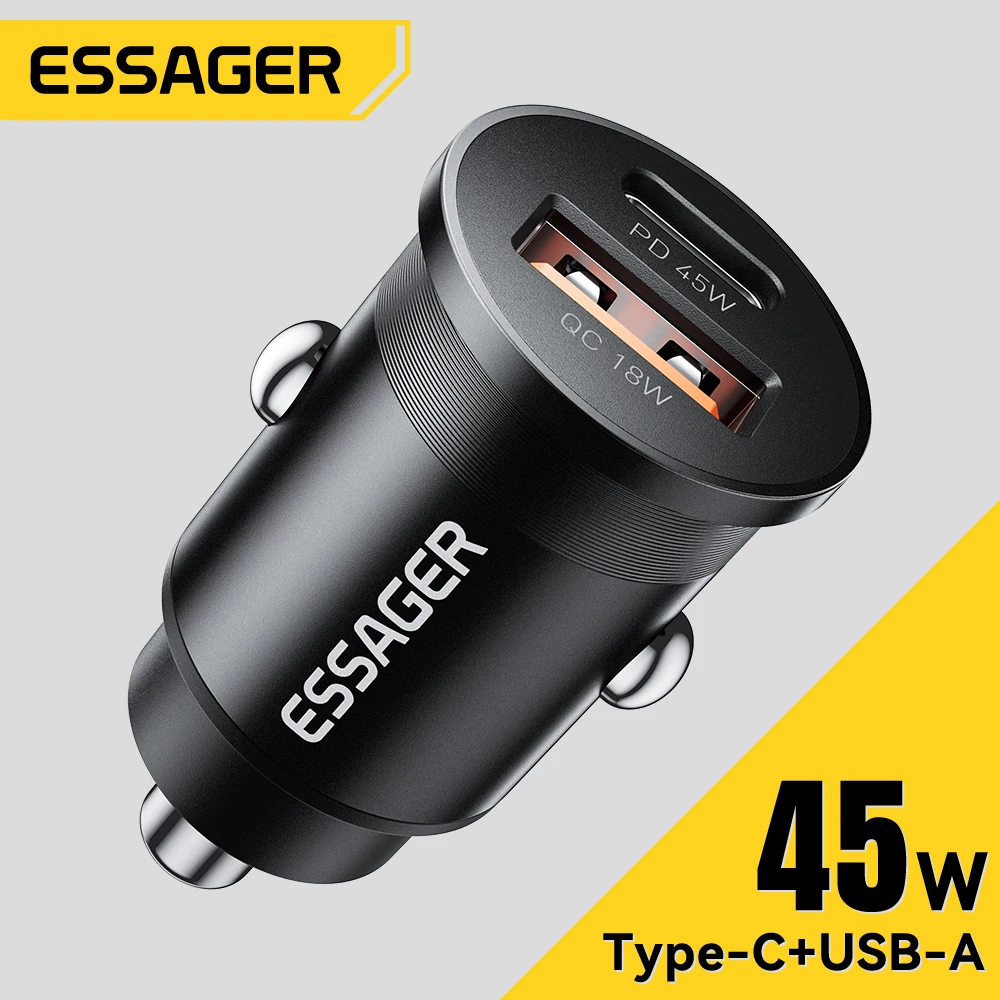 Essager 45W Car Charger PD QC 3.0 PPS USB Type C Fast Charging for iPhone 16 15 14 13 Samsung Xiaomi Huawei Mobile Phone Charger