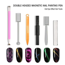 6Pcs Nail Magnetism Tool Set with Double Headed Flower Design Nail Pens Strong-Magnet Stick Cats Eye Effect Gel Tools