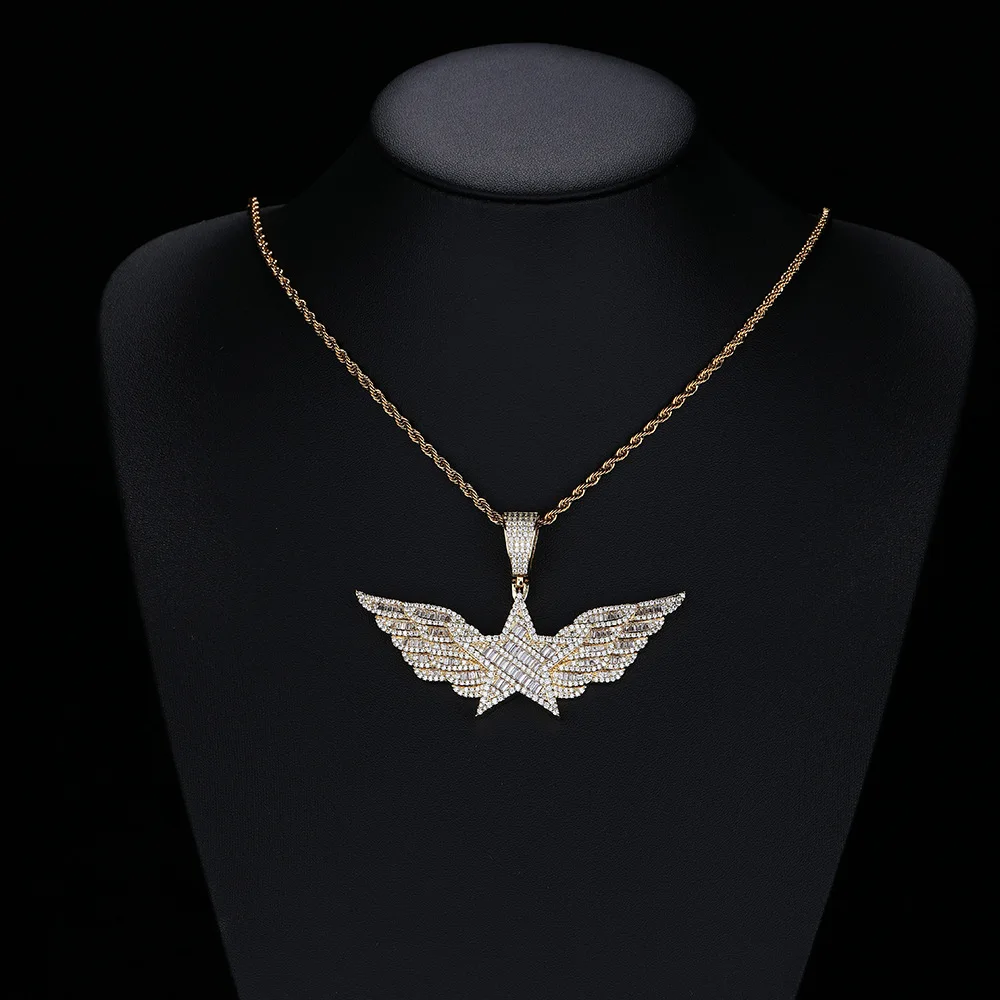 

Men's and women's necklaces plated with zircon wings, digital hip-hop rock fashion jewelry, party accessories