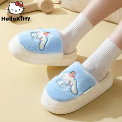 Sanrio New Cinnamoroll Kuromi pantofole in cotone con suola spessa Lolita Girls Winter Home Kawaii pantofole in pelliccia di peluche scarpe antiscivolo Yk2