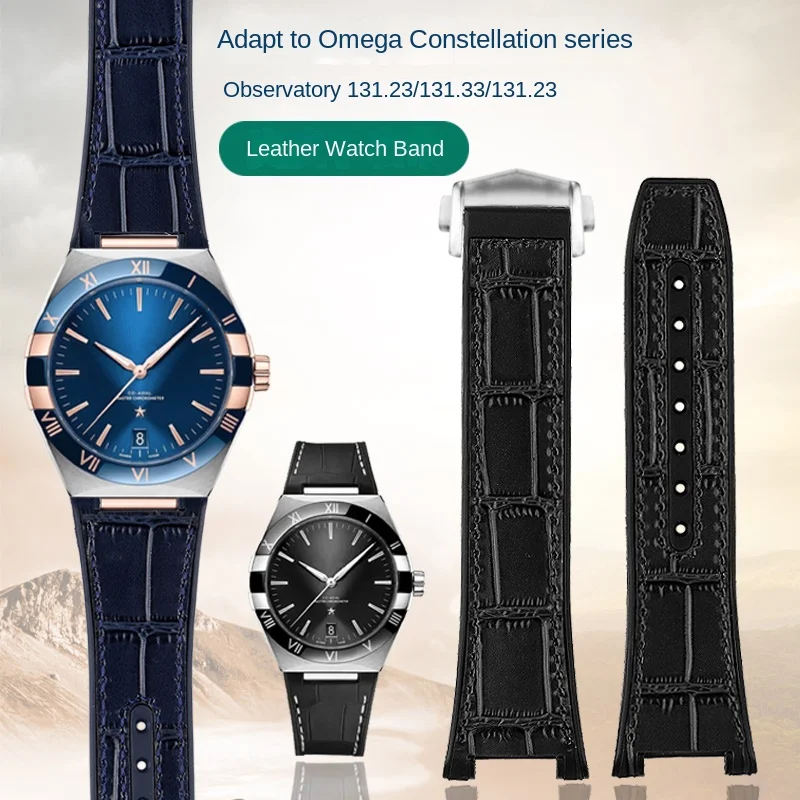 For Omega Star watchband Manhattan cowhide Observatory 131.33 Rubber bottom men watch strap 25mm Concave 14mm steel buckle band