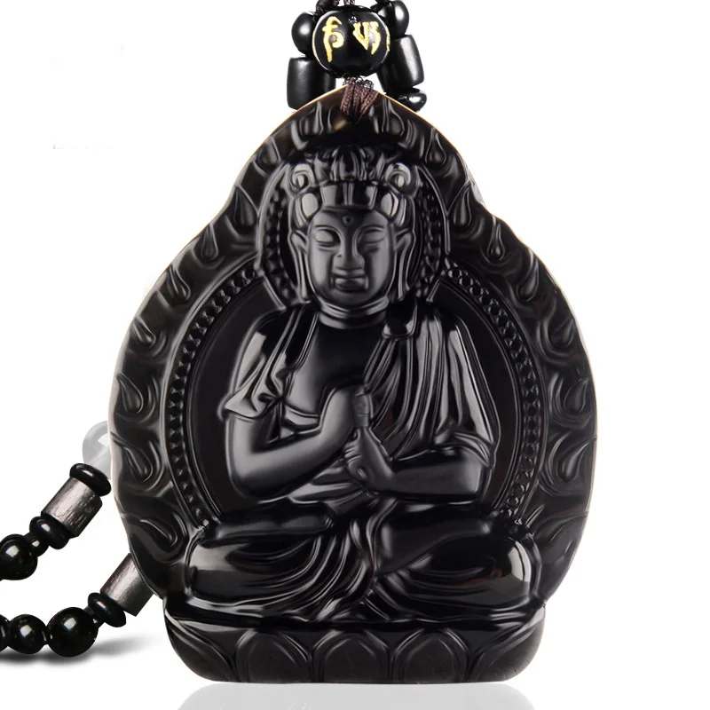 Obsidian Guardian Buddha Pendant Necklace Chinese Style Eight Protectors Twelve Zodiac Signs Lucky Amulet Jewelry For Men Women