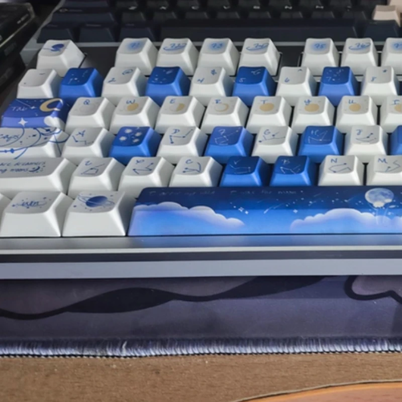 

Starry Sky Light-Transmitting Keycaps Round Ball PBT Blue OEM Profile Keyboard Cap Custom Peripheral For Gaming Office Daily Use