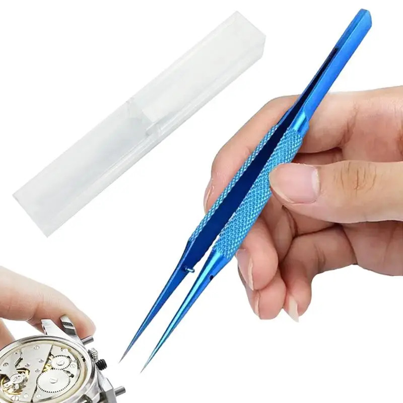 Pointy Tweezers Non-Magnetic Tweezers Pointed Tip With Storage Box 5.5 Inches Portable Titanium Alloy Phone Repair Tool For