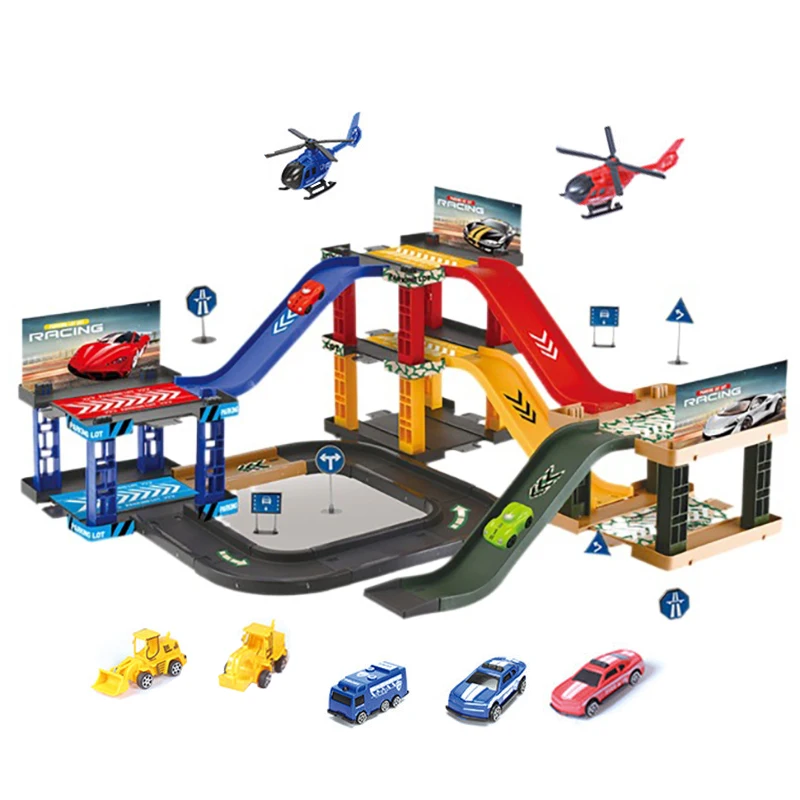 Coche de pista de estacionamiento, juguetes para niños, coches de policía, motores de bomberos, vehículo de ingeniería, rampa, construcción de carreteras, juegos de pista deslizante inercial