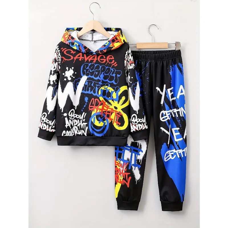 مجموعة سراويل بقلنسوة مطبوعة ثلاثية الأبعاد فضفاضة غير رسمية للرجال لعام 2025