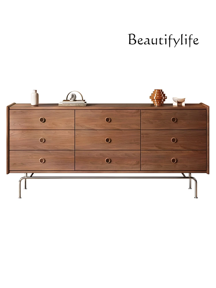 

Minimalist Nordic High-End Nine-Drawer Cabinet Walnut Color Mid-Ancient Retro Style Sideboard Cabinet Storage Entrance Cabinet