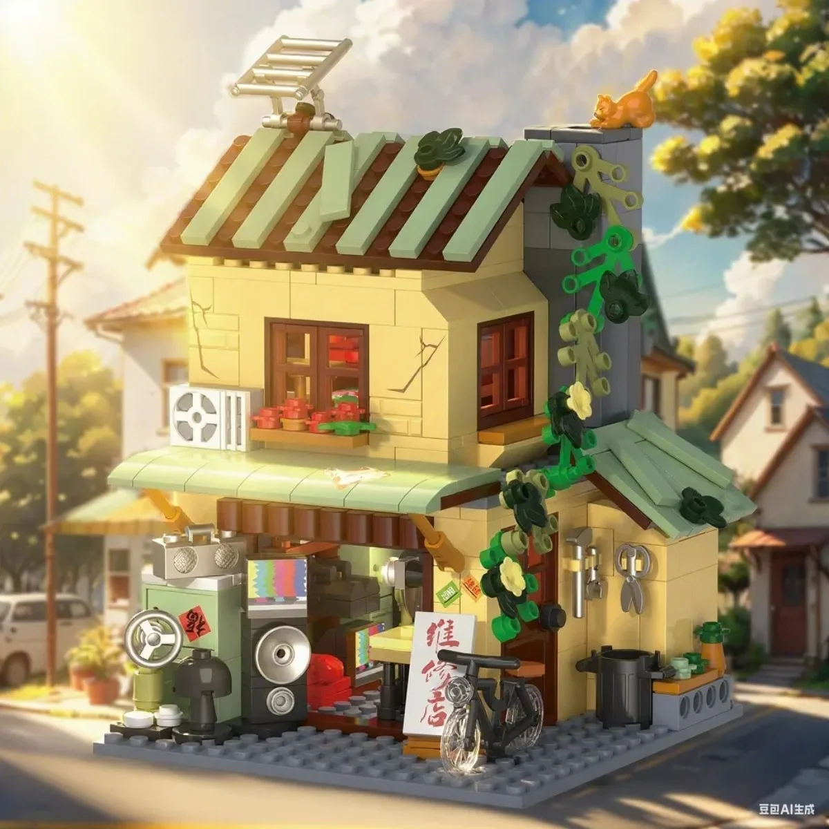 Vintage Japanese Shop Building Kit, LED Illuminated Canteen House, City Street View Architecture Model Gift for Adults Kids