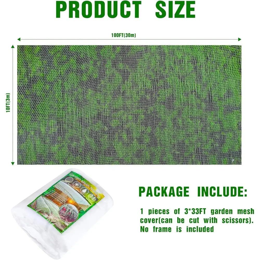 100ft x 10ft Fine Mesh Garden Netting for Insect Protection, Ideal for Vegetables, Fruits, Trees, and Patio Plants