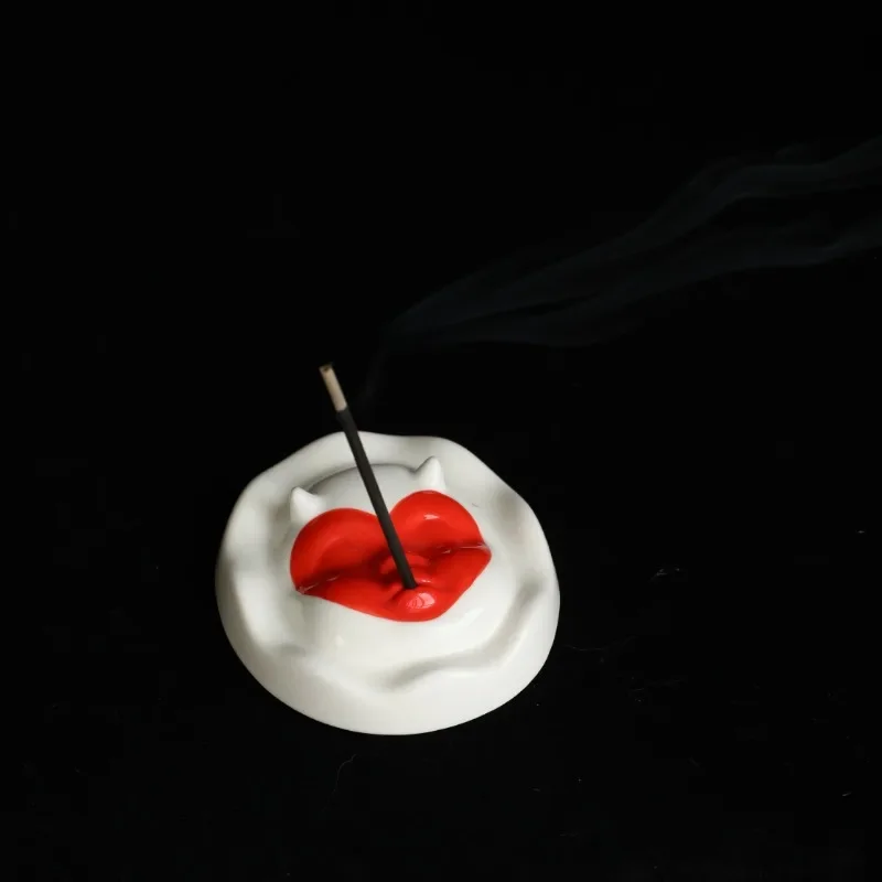 Hand-Painted 3D Heart Demon Ceramic Coffee Cup & Incense Holder,Cute Magic Ball Aromatherapy Desktop Decor, Unique Artistic Gift