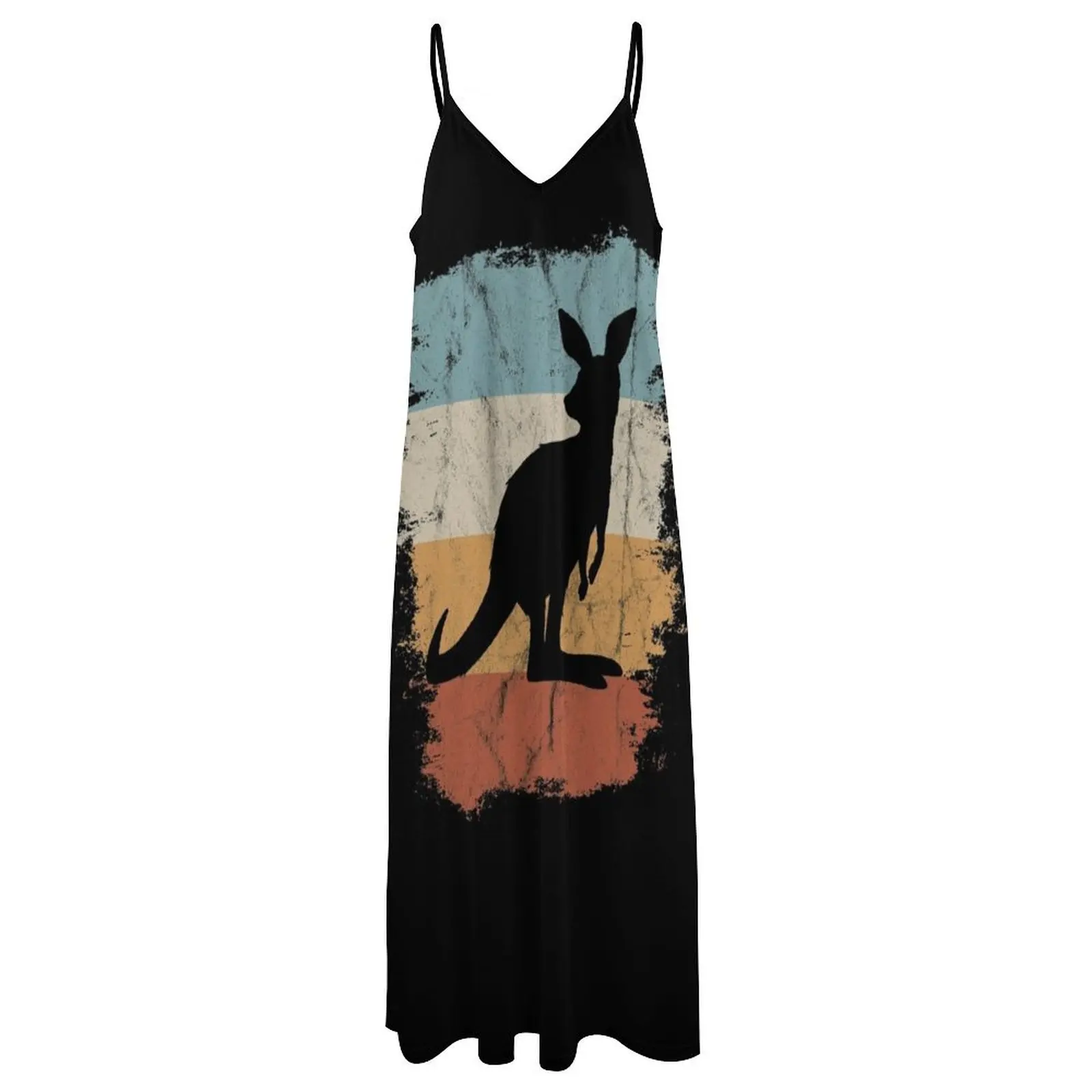 Retro Kangaroo Silhouette เสื้อ Funky Vintage Marsupial ชุดเดรสยาวแขนยาวชุดเสื้อผ้าสตรีชุด