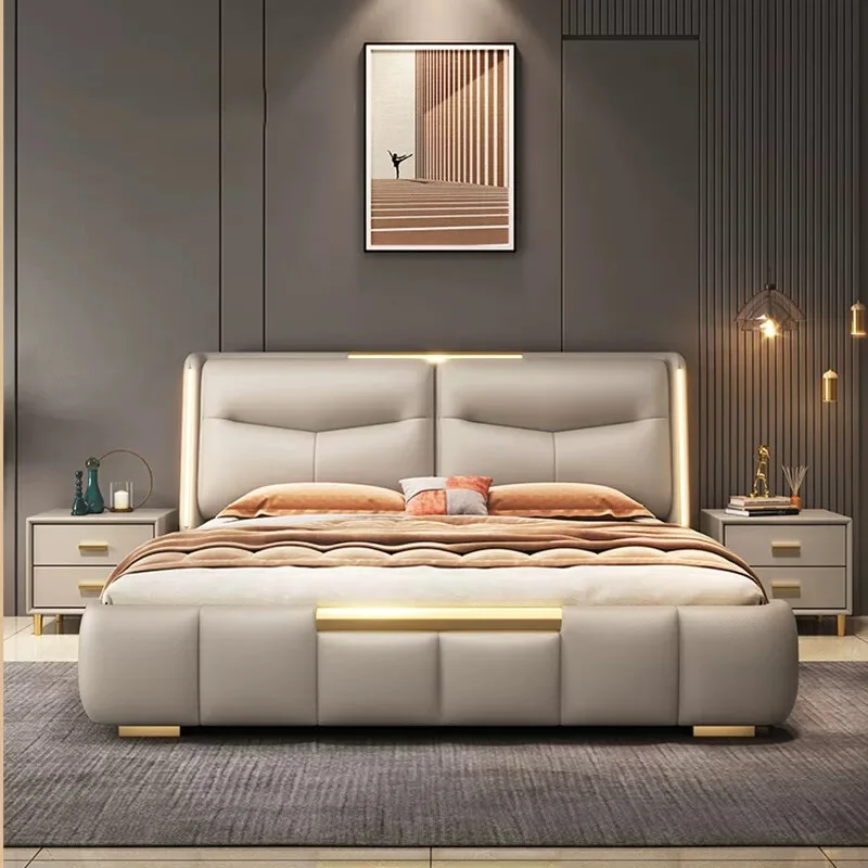 Modern Luxury  Bedroom Furniture Soft Up-holstered Beds king Size Adult Double Bed Frame Leather Set Storage Mattress Design