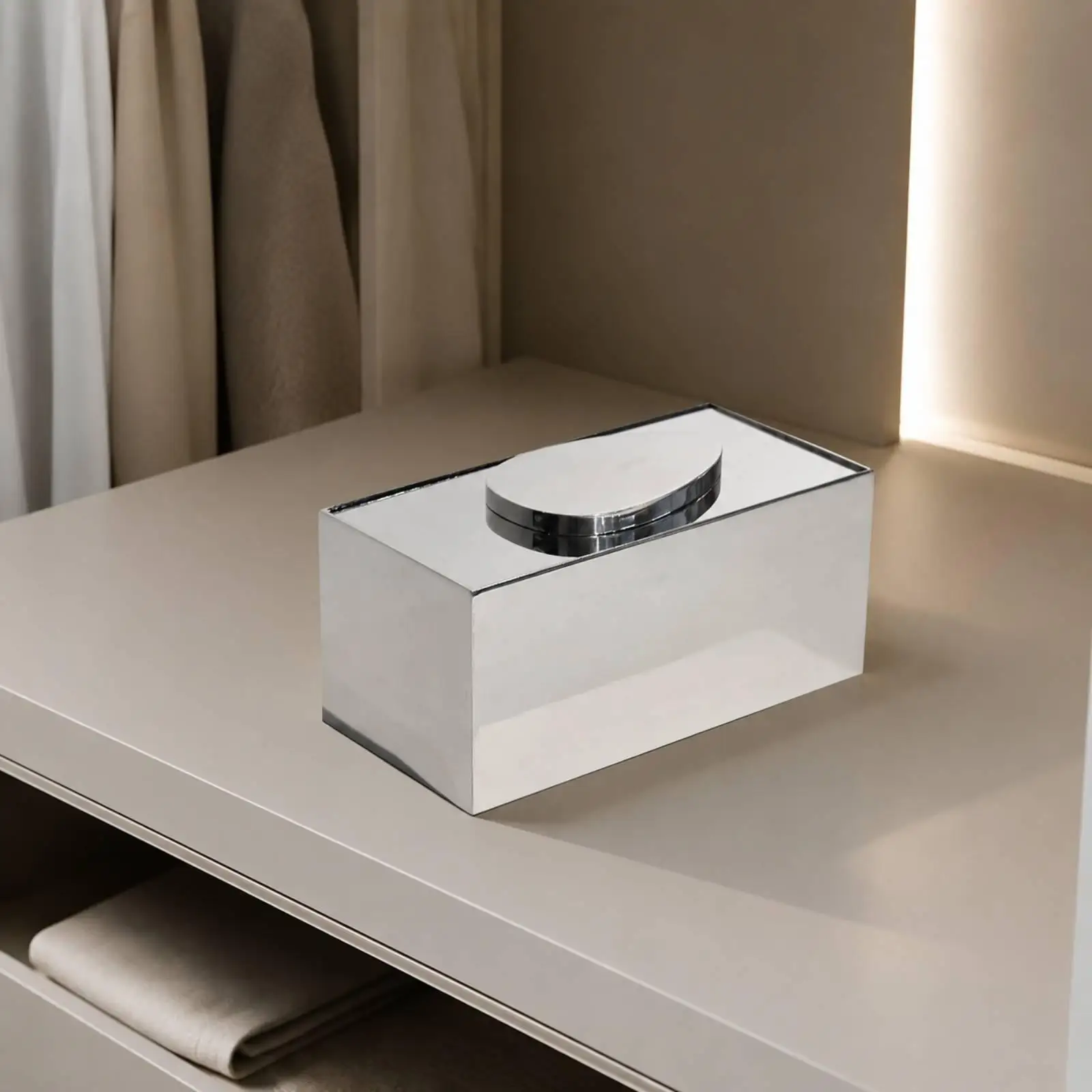 Versatile Stainless Steel Cosmetic Storage Container Jewelry Organizer Box Silver Finish for Bedroom Vanity Dressing Table Decor