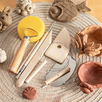 A08R 8PCS Wooden Pottery Sculpting Tools, Wood Clay Cleaning Tool Set, Ceramic Modeling Tool for Carving, Molding, Cutting