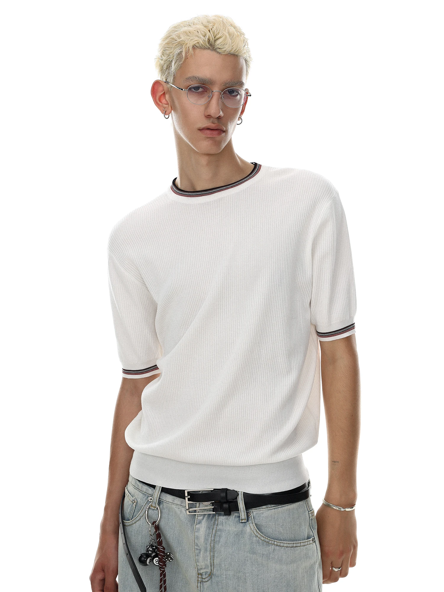 MRNEARLY American Minimalist Color Block Short Sleeve T-Shirt Knitted Summer Casual Top for Men And Women Breathable Skin-Fri...