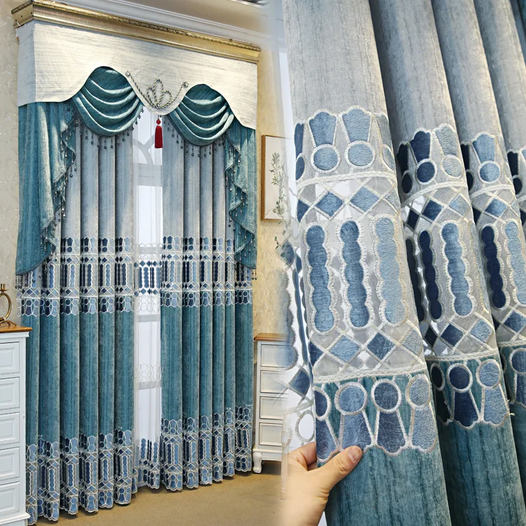 

Luxurious Simple Modern European Cashmere Embroidery Blackout Window Curtains for Living Dining Room Bedroom Villa Hotel Home