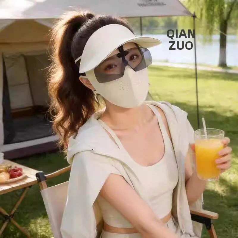 integrated-ice-silk-full-face-hat-and-mask-women's-summer-new-style-sunscreen-empty-top-cap-uv-protection-swimsuit-accessory